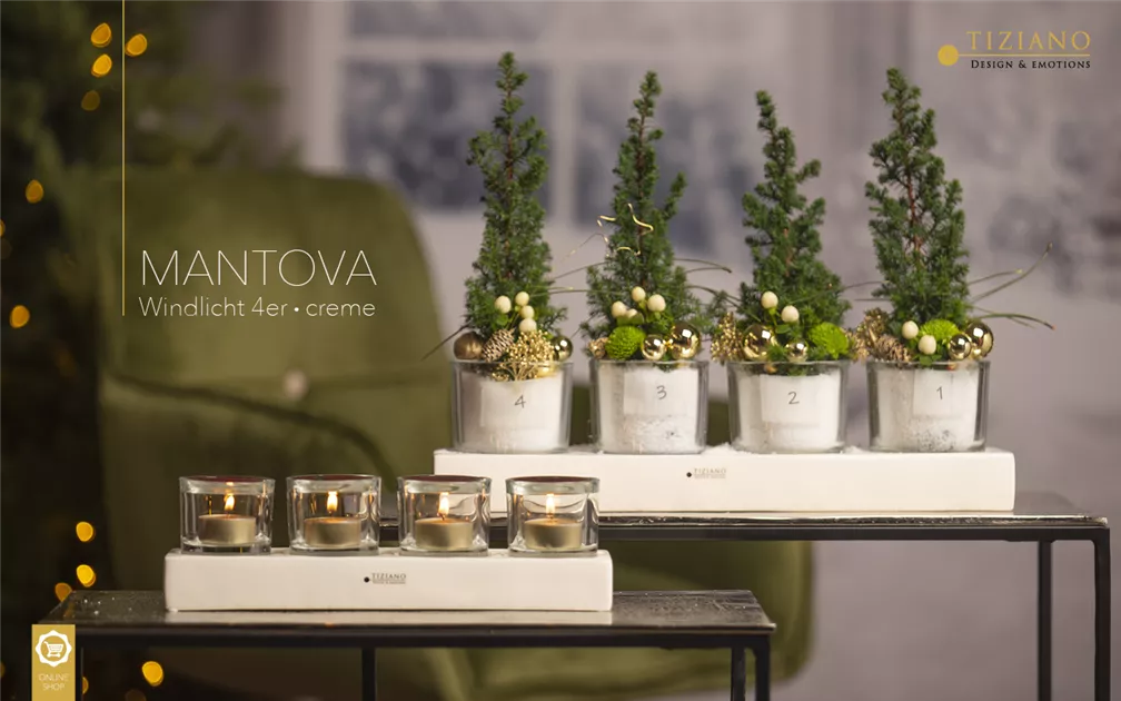 Tischlicht Mantova Ammer Ort creme mit Online 1A kaufen Dekoartikel 4er Klarglas, Keramik, Tiziano vor und Garten 