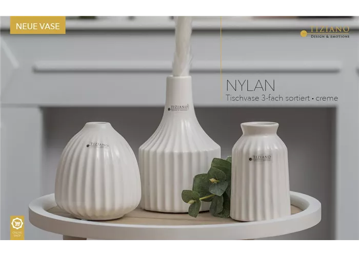 Vase Nylan bauchig weiß-creme